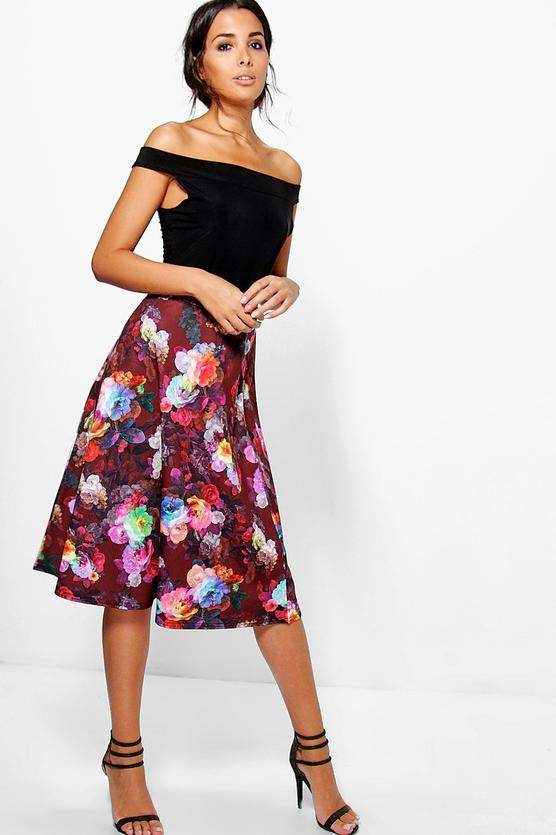 Floral midi hotsell skater skirt