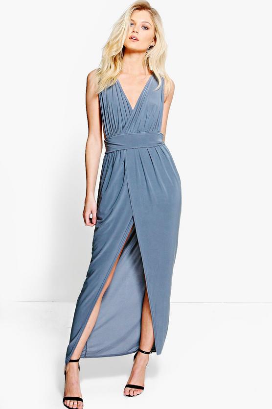 Petite plunge shop drape maxi dress