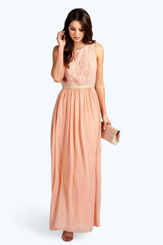 Boutique Zaynah Metallic Lace Detail Chiffon Maxi Dress