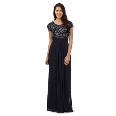 No. 1 Jenny Packham Navy leaf stone maxi dress