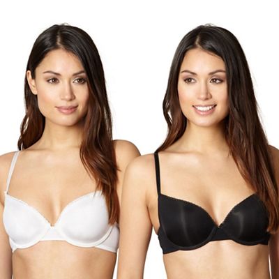 Debenhams Pack of two black and white burnout striped t-shirt bras
