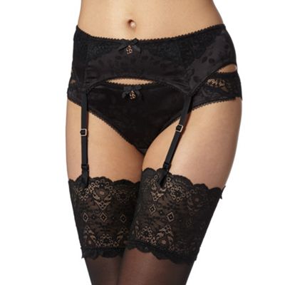 Flower Lace Suspender Belt Black