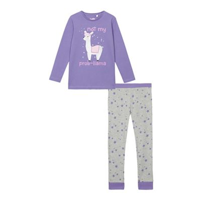 bluezoo Girls purple Not My Prob llama pyjama set