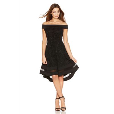 Quiz black glitter bardot dress hotsell