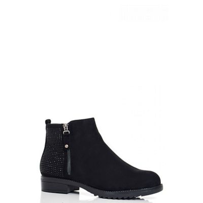 Quiz Black Studded Flat Ankle Boots