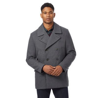 J by Jasper Conran Grey herringbone textured wool blend peacoat