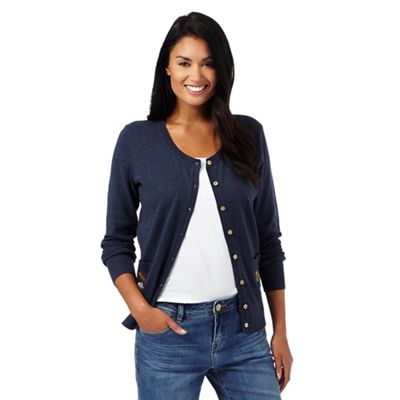 Mantaray Navy embroidered leaf pocket cardigan