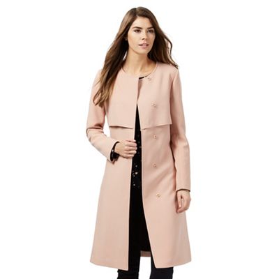 Pink collarless cheap coat