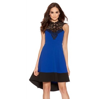 Quiz Royal Blue And Black Crochet Detail Dip Hem Dress