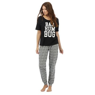 Lounge Sleep Black Bah Humbug Print Pyjama Set