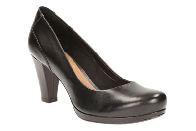 Clarks Black Leather Chorus Chic Heeled Court Shoe