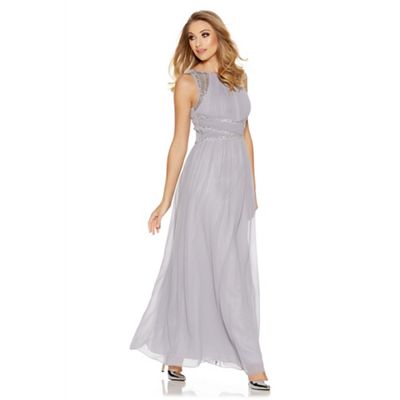 Grey chiffon high 2025 neck maxi dress