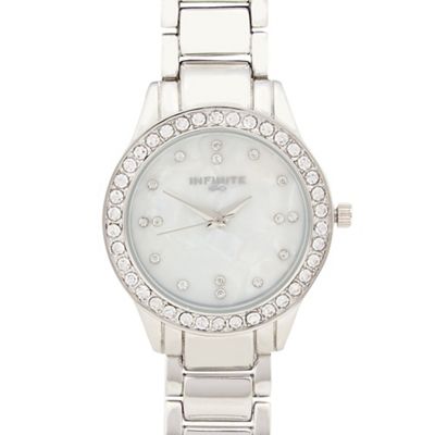 Ladies silver hot sale diamante watch