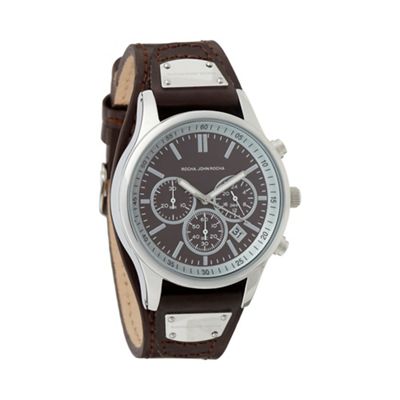 Designer men s chocolate leather chronograph watch