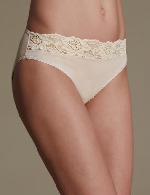 Marks & Spencer 5 Pack Lace Waisted High Leg Knickers - Almond Mix