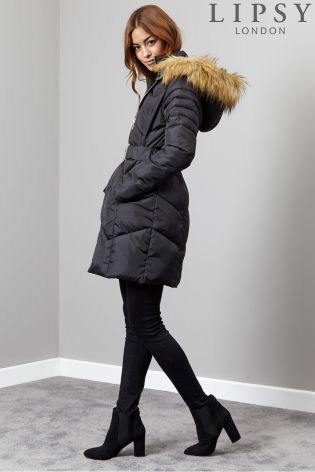 lipsy short belted puffer coat