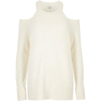 cream cold shoulder jumper