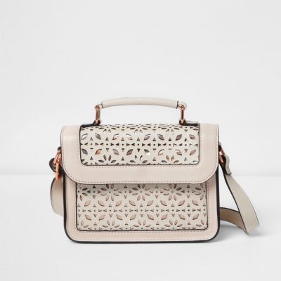 Girls white laser cut satchel bag